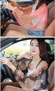 Detailed view of chiffon paisley sun protection shawl for women driving