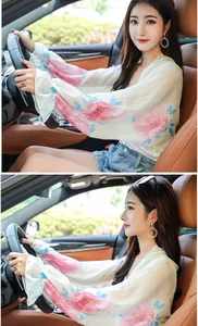 Floral chiffon sun protection shawl for women driving car with summer UV protection