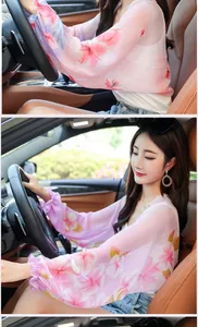 Lightweight pink floral chiffon sun protection shawl for women driving with UV protection