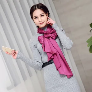 Elegant magenta satin long scarf for women, featuring a soft faux silk texture for versatile styling