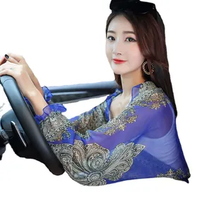 Elegant blue paisley chiffon sun protection shrug for driving and outdoor UV shield