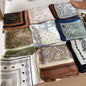 Assorted retro paisley pattern silk scarves for women, elegant small square scarf