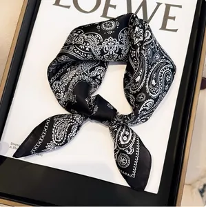 Women Elegant Paisley Polka Dot Satin Scarf Silk Feeling Square Scarf Head Scarf For Hair Bags Shirt Neck Wrap Decor