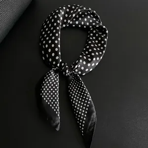 Elegant black and white polka dot silk square neck scarf for women fashion accessory