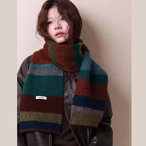Sciarpa in Maglia 100% Pura Lana per Donna Uomo Inverno Caldo a Righe Vintage Moda Blocco di Colore Morbido Lungo Pashmina Scialle Scaldacollo