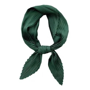 Dark green pleated square scarf for women professional neckerchief hairband accessory