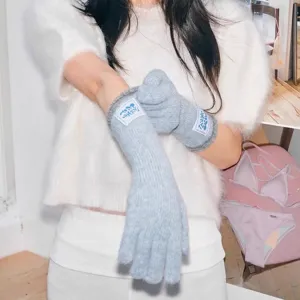 Guantes Largos de Punto para Mujer Invierno Cálido Pantalla Táctil Color Sólido Mezcla de Lana Estilo Coreano Elegante