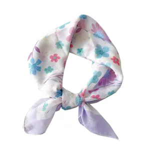 Elegant 58cm floral print cotton linen square scarf for women used as a headband or necktie