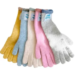 Guantes de invierno de punto largos, suaves y cálidos en varios colores pastel con etiquetas