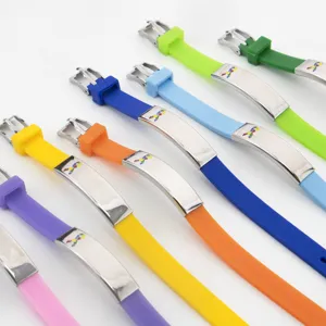 Adjustable silicone autism awareness bracelets with stainless steel plate and puzzle logo
