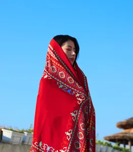 Red ethnic pattern shawl for travel photography and sun protection