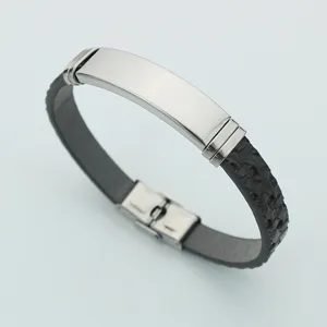 Minimalist stainless steel leather bracelet for custom laser engraving and DIY gift