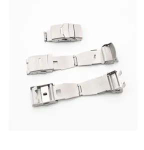 Close-up of 201 stainless steel double-button deployment clasp for watch straps