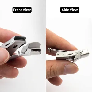 Detailed front and side views of an 18mm stainless steel double-push safety clasp