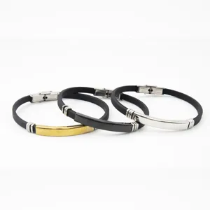 Pulseras con placa de acero inoxidable con correas de goma negra en tres colores