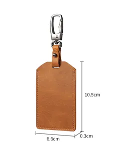 Brown crazy horse leather card holder dimensions detail showing 10.5cm x 6.6cm x 0.3cm