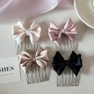Peine para el Cabello Coreano con Lazo para Mujer Acero Inoxidable Algodón Poliéster Efecto Satén Pinza para el Pelo Tocado Accesorio