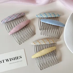 Pettine per Capelli in Tessuto a Quadri per Donna Acciaio Inossidabile Dolce Motivo Floreale Fermaglio per Capelli Stile Coreano