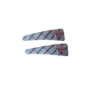 Stylish blue and purple plaid hair clips with Sweety heart cherry charms for girls