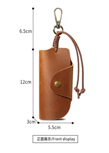 Detailed dimensions and front view of the vintage brown crazy horse leather car key pouch