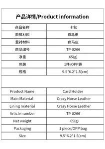 Dettagli del prodotto e specifiche per il porta carte automatico in pelle Crazy Horse