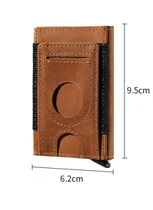 Guida alle dimensioni dettagliata del porta carte pop-up in pelle crazy horse marrone.