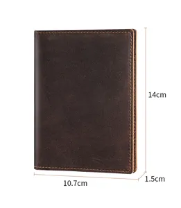 Vintage dark brown crazy horse leather passport holder with 14cm height dimension