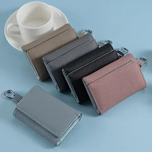 Genuine Leather Key Wallet For Men Women Top Layer Cowhide Multi Functional Folding Coin Purse With Metal Hook Snap Button Business Wallet