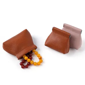 Mini portamonete in vera pelle grana litchi con chiusura automatica a molla per gioielli
