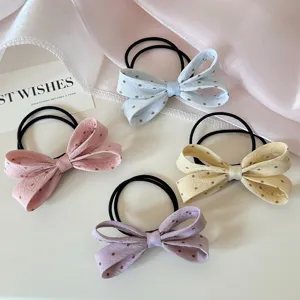 Élastique à Cheveux avec Nœud en Tissu à Pois Doux Coréen Corde à Cheveux à Haute Élasticité Mode Vintage Accessoires Cheveux Femme