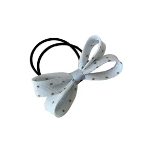 Élastique à cheveux avec nœud en tissu blanc à pois et bande noire élastique