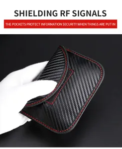 Close-up showing the interior of a carbon fiber RFID signal blocking key pouch.