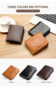 Variedad de colores de la billetera de cuero vintage para hombre en tres tonalidades