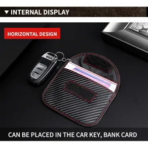 Internal view of a carbon fiber RFID signal blocking pouch with dedicated card slot