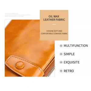 Nahaufnahme der Premium-Ölwachs-Rindsledertextur auf einer Vintage-Langen-RFID-Damenbrieftasche
