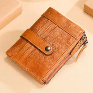 Portafoglio vintage in pelle cerata da uomo con doppia cerniera e protezione RFID
