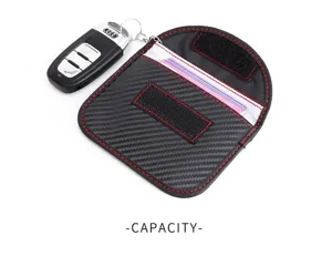 Carbon fiber RFID signal blocking car key pouch detail view showing interior capacity