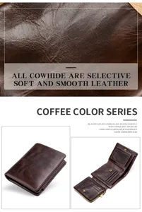 Detalle de la textura de cuero encerado café y estructura de cartera trifold para hombres