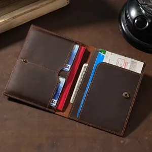 Vintage brown crazy horse leather passport holder and multi-functional travel document wallet