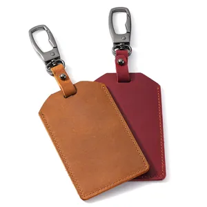 Handmade crazy horse leather keychain card holder for ID cards and access badges