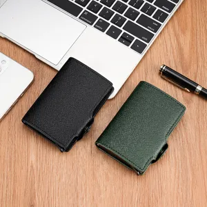 Men's automatic pop-up card wallet RFID blocking metal card holder business case black green