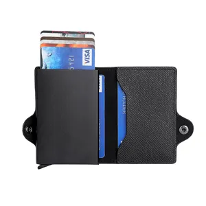 Men RFID Blocking Pop Up Aluminum Card Holder Wallet Metal Credit Card Case Black Main