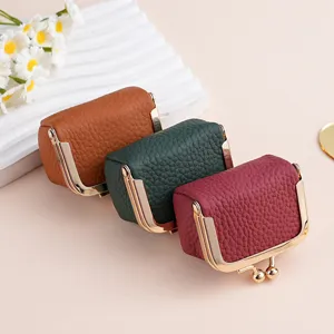Premium leather mini jewelry pouch and coin purse with elegant gold kiss-lock frame