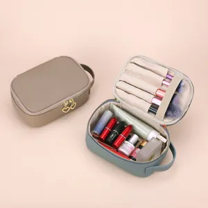 High-quality lychee pattern genuine leather cosmetic bag for travel and storage
