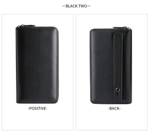 Detailansicht der schwarzen Leder-Clutch für Herren aus der Vorder- und Rückperspektive