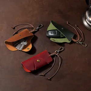 Vintage Crazy Horse leather key case pouch for car and house keys in three colors.