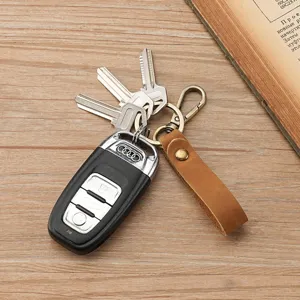 Handmade Vintage Crazy Horse Leather Keychain Retro Cowhide Car Key Holder Strap Ring Gift For Men Women Bag Charm Accessory
