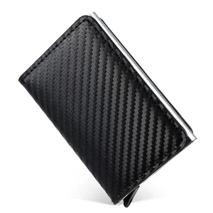 Minimalist Aluminum Alloy PU Leather RFID Blocking Automatic Pop Up Card Case Wallet Money Clip Bifold Card Holder Gift For Men Women