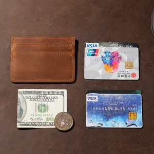 Vintage leather card holder slim minimalist wallet for credit cards and cash daily use