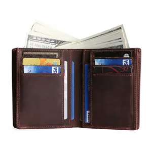 Cartera de cuero vintage para hombre con múltiples ranuras para tarjetas y billetes